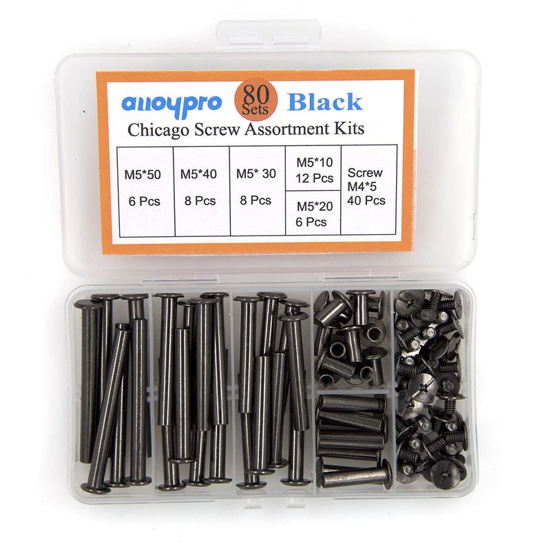 ALLOYPRO 80 Pcs Phillips Chicago Binding Screws M5 x 10/20/30/40/50mm Black Scrapbook Extenders Post Binding Barrels and Screws Assortment Kit for Scrapbook Photo Albums/Book Binding - Image 4